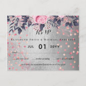 LeahG Zilver Navy Roze Goud Roze Bloem Bruiloft Briefkaart (Voorkant)