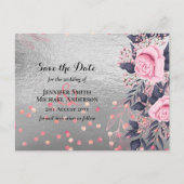 LeahG Zilver Navy Roze Goud Roze Bloemige Trouw Briefkaart (Voorkant)
