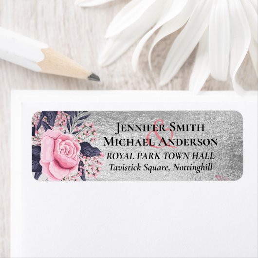 LeahG Zilveren Marine Roze Gouden Roze Bloemige Tr Etiket (Insitu)