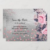 LeahG Zilveren Navy Rozenroze Bloemige Trouw (Voorkant / Achterkant)