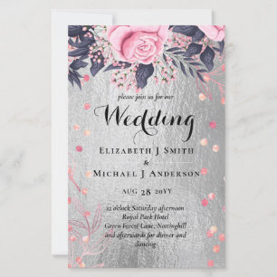 LeahG zilverkleurige Navy roze bloemen bruid