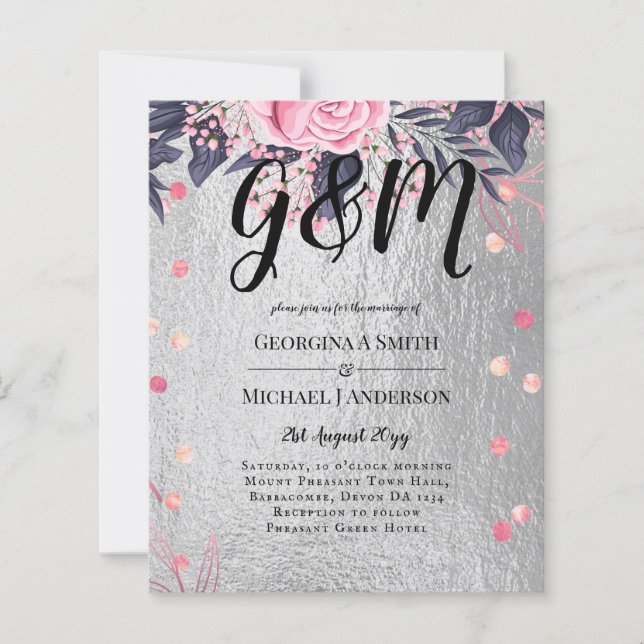 LeahG zilverkleurige Navy roze bloemen bruid (Voorkant)