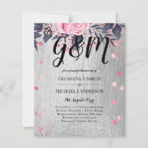 LeahG zilverkleurige Navy roze bloemen bruid