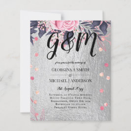 LeahG zilverkleurige Navy roze bloemen bruid