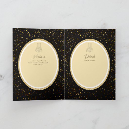 LeahG Zwart Goud Islamitisch Moslim Bruiloft Uitno Kaart (Binnen)