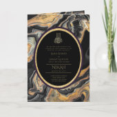 LeahG Zwart Goud Islamitisch Moslim Bruiloft Uitno Kaart (Voorkant)