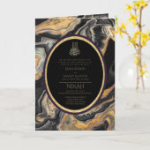 LeahG Zwart Goud Islamitisch Moslim Bruiloft Uitno Kaart (Gele Bloem)