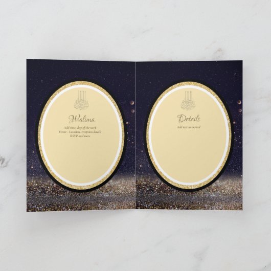 LeahG Zwart Goud Islamitisch Moslim Bruiloft Uitno Kaart (Binnen)