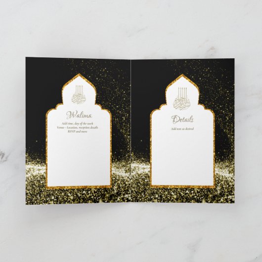 LeahG Zwart Goud Islamitisch Moslim Bruiloft Uitno Kaart (Binnen)