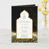 LeahG Zwart Goud Islamitisch Moslim Bruiloft Uitno Kaart (Gele Bloem)