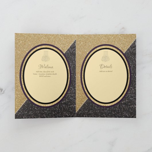 LeahG Zwart Goud Islamitisch Moslim Bruiloft Uitno Kaart (Binnen)