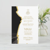 LeahG Zwart Goud Islamitisch Moslim Bruiloft Uitno Kaart (Staand voorkant)