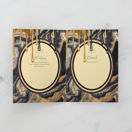 LeahG Zwart Goud Islamitisch Moslim Bruiloft Uitno Kaart (Binnen)