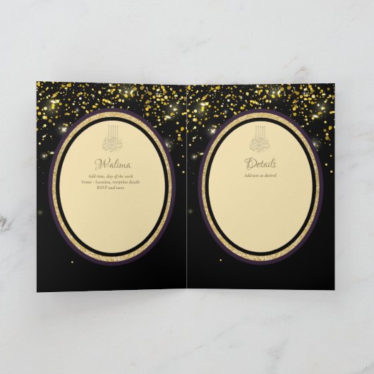 LeahG Zwart Goud Islamitisch Moslim Bruiloft Uitno Kaart (Binnen)