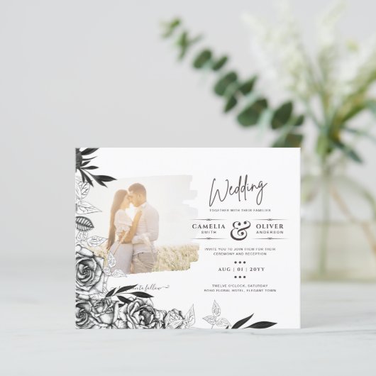 LeahG Zwart Witte Rozen Foto Overlay Trouwen (Staand voorkant)