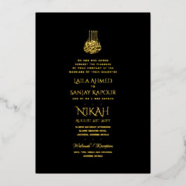 LeahG Zwarte Gouden Islamitische Moslim Trouwkaart Folie Uitnodiging