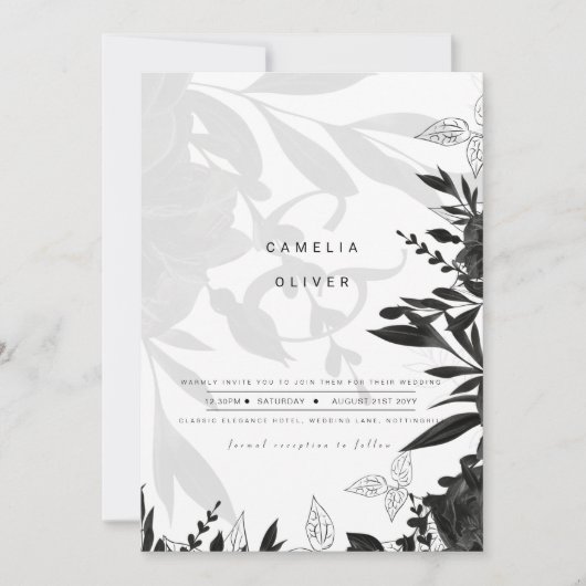 LeahG Zwarte Witte Rozen Huwelijksbudget UITNODIGI Kaart (Voorkant)