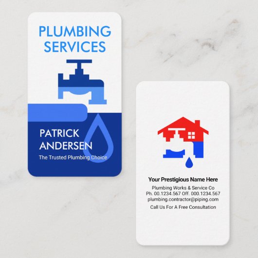 Leaking Faucet Blue Plumbing Tab Layers Visitekaartje (Voorkant / Achterkant)