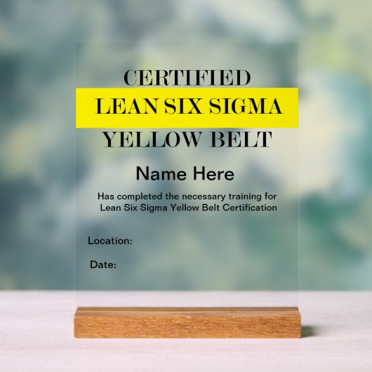 Lean SS Yellow Belt Award () Acryl Bord (Neutraal)