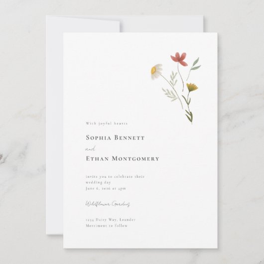 Leander Rustic Wildflower Boho Floral Wedding Kaart (Voorkant)