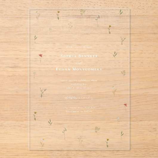 Leander Wildflower bruiloft Acryl Uitnodigingen (Voorkant)