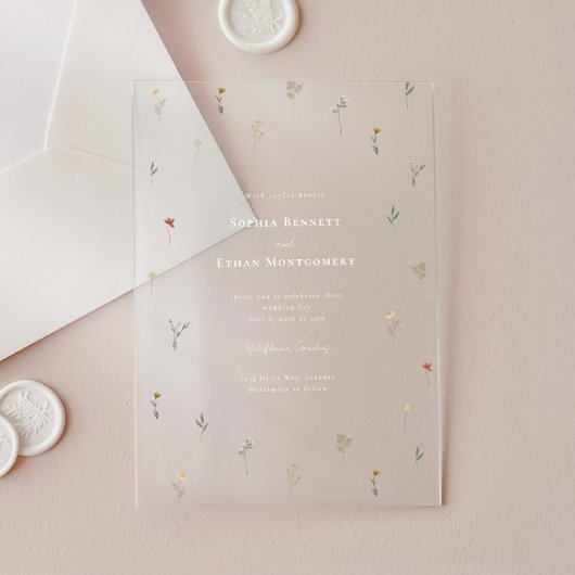 Leander Wildflower bruiloft Acryl Uitnodigingen