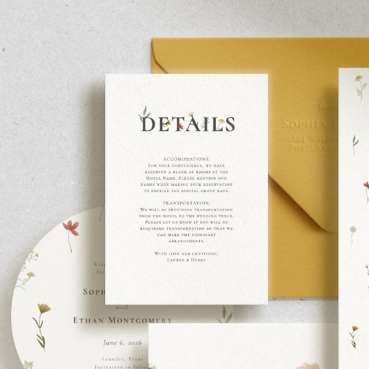 Leander Wildflower bruiloft Informatiekaartje