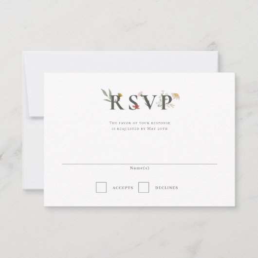 Leander Wildflower bruiloft RSVP Kaartje (Voorkant)