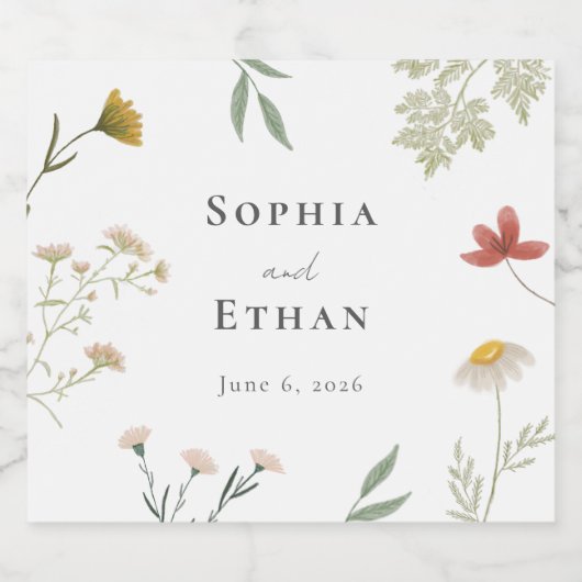 Leander Wildflower bruiloft Sparkling Wijnetiket (Enkel label)