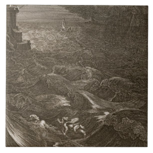Leander zwemt over de Hellespont om zijn vuist te Tegeltje