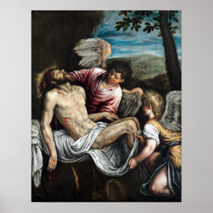 Leandro Bassano De dode Christus met Angels Poster
