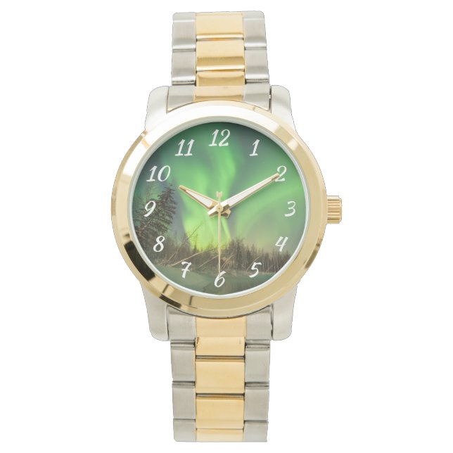 Leaning Spruce Aurora Horloge (Voorkant)