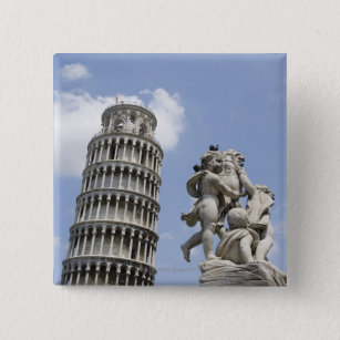 Leaning Tower of Pisa and Statue, Italië Vierkante Button 5,1 Cm