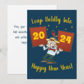 Leap Bolly Into 2024 Nieuwjaarsviering Cartoon Feestdagenkaart (Voorkant / Achterkant)