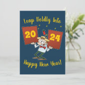 Leap Bolly Into 2024 Nieuwjaarsviering Cartoon Feestdagenkaart (Staand voorkant)