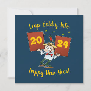 Leap Bolly Into 2024 Nieuwjaarsviering Cartoon Kaart