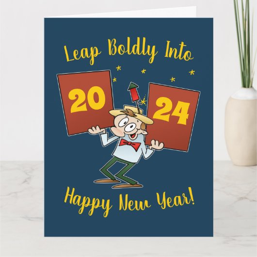Leap Bolly Into 2024 Nieuwjaarsviering Cartoon Kaart (Voorkant)