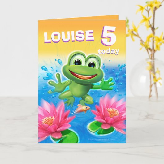 Leap Frog 5 jaar verjaardagskaart aanpassen Kaart (Gele Bloem)