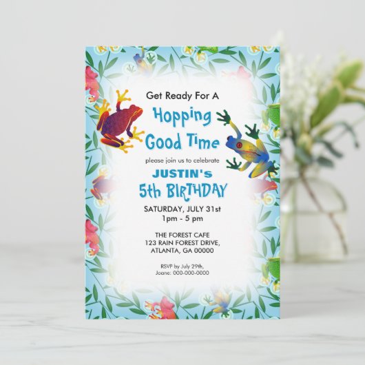 Leap Frog Oerwoud Kids Verjaardagsfeest Kaart (Staand voorkant)