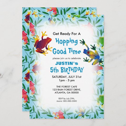 Leap Frog Oerwoud Kids Verjaardagsfeest Kaart (Voorkant / Achterkant)