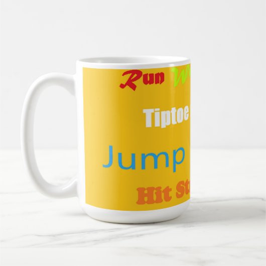 Leap Hop Skip Lean Text design gemengde kleuren Koffiemok (Links)