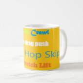 Leap Hop Skip Lean Text design gemengde kleuren Koffiemok (Voorkant rechts)