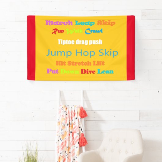 Leap Hop Skip Lean Text design gemengde kleuren Spandoek (Insitu)