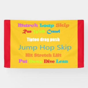 Leap Hop Skip Lean Text design gemengde kleuren Spandoek