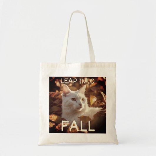 Leap into Herfst, een Canvas tas van een kat (Voorkant)