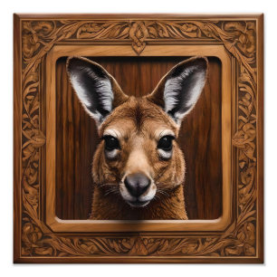Leap of Natuur: een kangoeroe houtprint Foto Afdruk