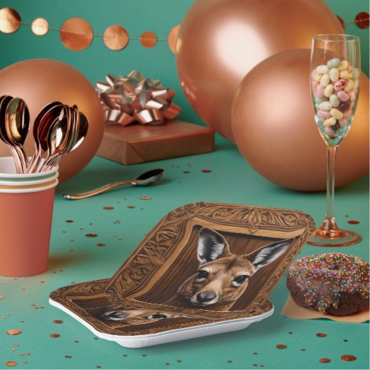 Leap of Natuur: een kangoeroe houtprint Papieren Bordje (Multi)