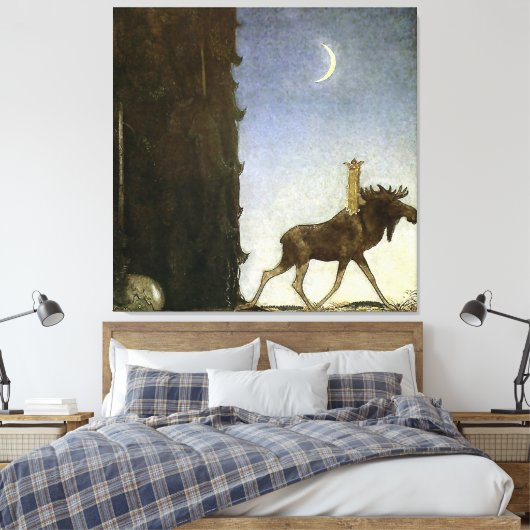 “Leap the Elk” Aquarel van John Bauer Canvas Afdruk (Insitu (Slaapkamer))