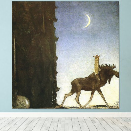 “Leap the Elk” Aquarel van John Bauer Canvas Afdruk (Insitu (Houten vloer))