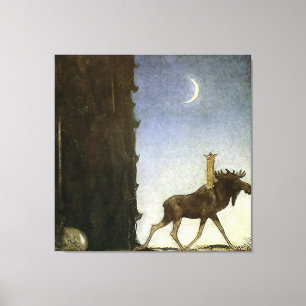 “Leap the Elk” Aquarel van John Bauer Canvas Afdruk